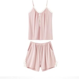 Sexy Pajamas Women's Summer Modal Suspenders Shorts Suit Sweet Thin Cotton Home Clothes (Color : A, Size : XXLcode)