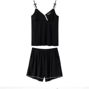 Black Wearable Home Clothes Modal Pajamas Women's Summer Small Sexy Suspenders Shorts (Color : A, Size : XXLcode)