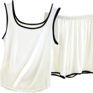 Generic Women Cami Pajama Set Baggy Ruched Shorts Sleepwear Outfits Solid Lounge Sleeveless Suspender Short PJ Suit Soft Home