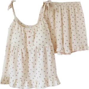 Women's Pajama Set Cotton Crepe Cloth Suspender Shorts Two Piece Home Furnishing Set