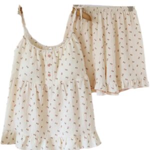 Womens Pajama Set Sleeveless - Summer Women'S Pajama Set Cotton Crepe Cloth Ladies Suspender+Shorts Two Piece