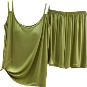 Generic Short Sets For Women Pajama Build In Bra Suspender Shorts Fashion Solid Soft Sleepwear Summer Comfy Home Loungewear