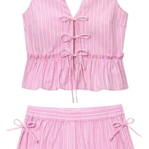 Women's Bow Suspender Set - Striped Vest with High-Waist Shorts for Summer Suits