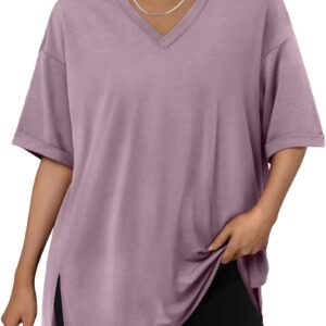 Trendy Queen Oversized Tshirts for Women Workout Plus Size Tops V Neck Short Sleeve Gym Shirts Casual Loose Fit Basic Tees