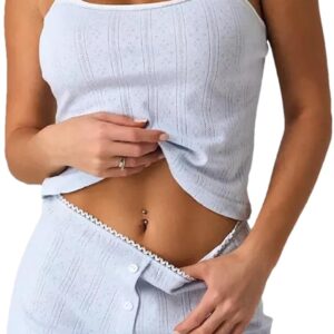 Women's Sexy Jacquard Cotton Pajama Set, Comfortable Suspenders Shorts for Casual Home Clothing