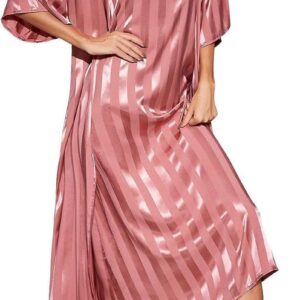 Generic Women's Nightgown Robe Set 2 Piece Striped Satin Long Nighties Bathrobe Soft Summer Sleepewar Silky Chemise Lingeries