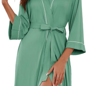 Women Kimono Robes Knee Length Knit Bathrobe Lightweight Soft Sleepwear V-neck Casual Ladies Loungewear