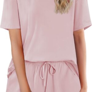 Cotton Pajamas Set for Womens Soft Short Sleeve Lounge Set Shorts Sleepwear Set 2 Piece Pjs Sets